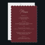 Moody Burgundy Dusty Rose Scalloped Wedding Menu Invitation<br><div class="desc">Moody burgundy dusty rose scalloped wedding menu perfect for fall receptions,  a refined elegant minimalist design with soft die cut edges for modern romantic couples who love sophisticated aesthetics and subtle detail,  ideal for October or November weddings with a cohesive and luxurious tablescape feel.</div>