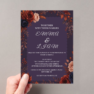 Moody Burgundy Floral Classic Wedding Invitation