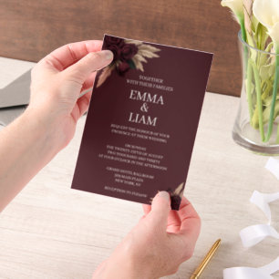 Moody Burgundy Floral Wedding Invitation