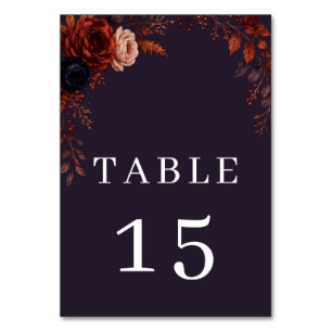 Moody Burgundy Floral Wedding Table Number Card