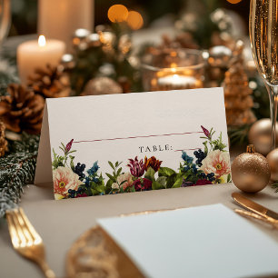 Moody Burgundy Floral winter Wedding Place Cards