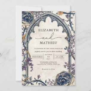 Moody Burgundy Gothic Arch Floral Wedding Invitation