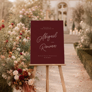 Moody Burgundy Minimal Fall Wedding Welcome Sign