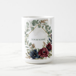 Moody Burgundy Navy Floral Wedding Favour Mug
