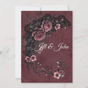 Moody Burgundy Rose and Lace Announcement. Announcement