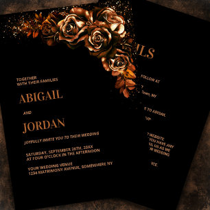 Moody Burnt Orange Floral All in One Wedding Invitation