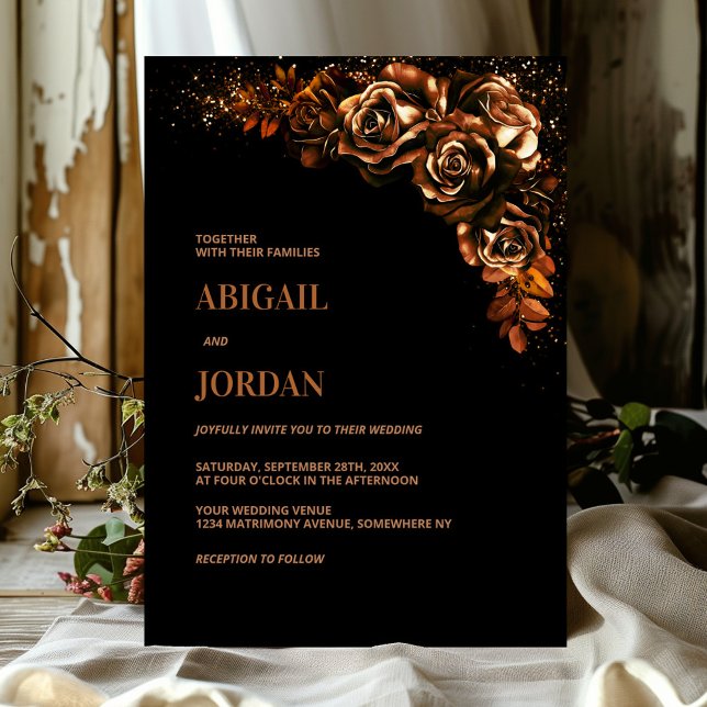 Moody Burnt Orange Floral Wedding Invitation (Creator Uploaded)