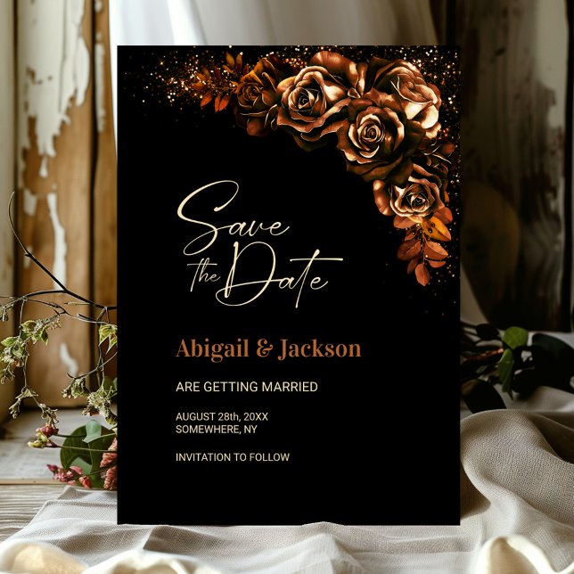 Moody Burnt Orange Floral Wedding Save the Date (Creator Uploaded)