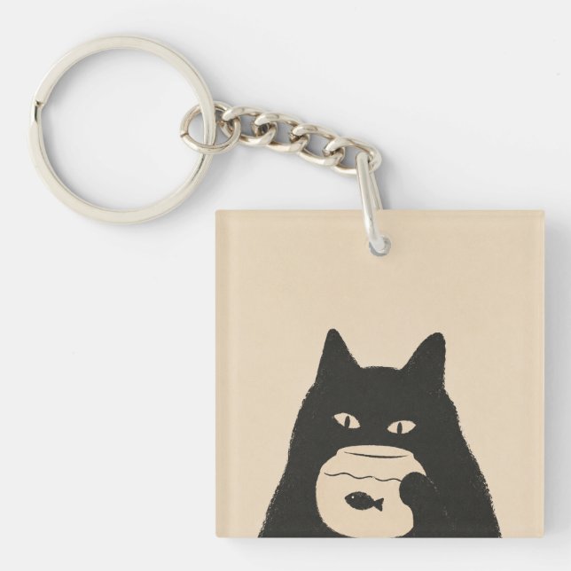 moody cat fishbowl key ring (Front)