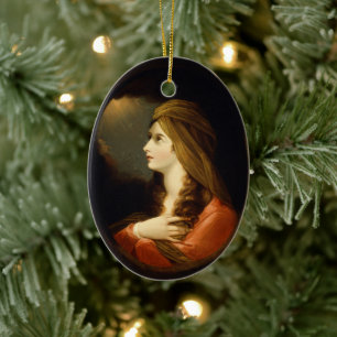 Moody Celestial Light Lady Red Turban Art Ceramic Ornament