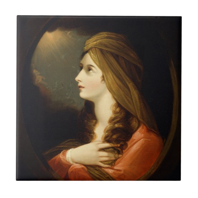 Moody Celestial Light Lady Red Turban Art Ceramic Tile (Front)