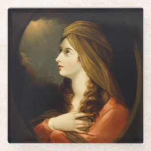 Moody Celestial Light Lady Red Turban Art Glass Coaster