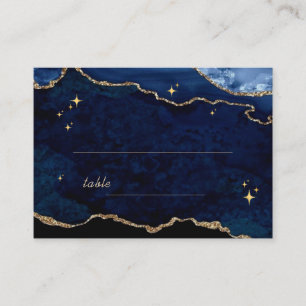 Moody Celestial Navy Blue Gold Wedding Place Card