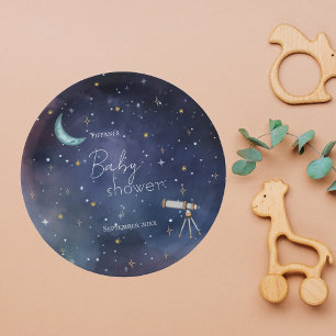 Moody Celestial Sky Moon & Stars Baby Shower Paper Plate