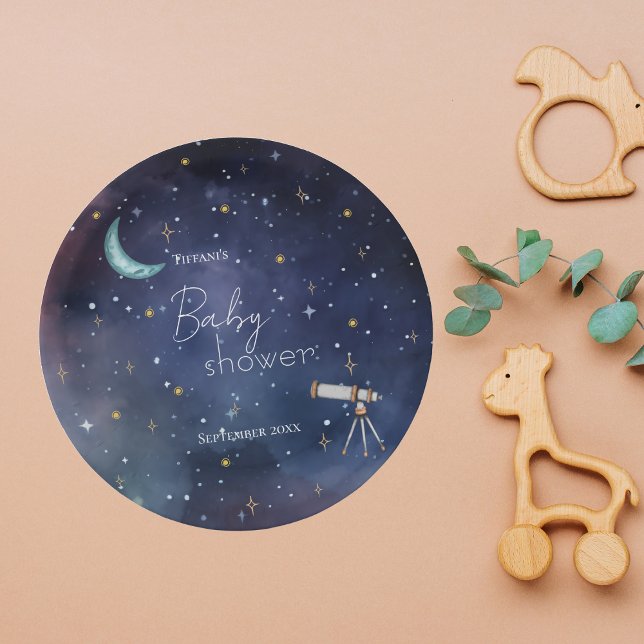Moody Celestial Sky Moon & Stars Baby Shower Paper Plate (Creator Uploaded)