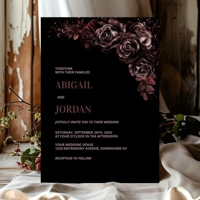 Moody Chocolate Floral Wedding Invitation (Creator Uploaded)