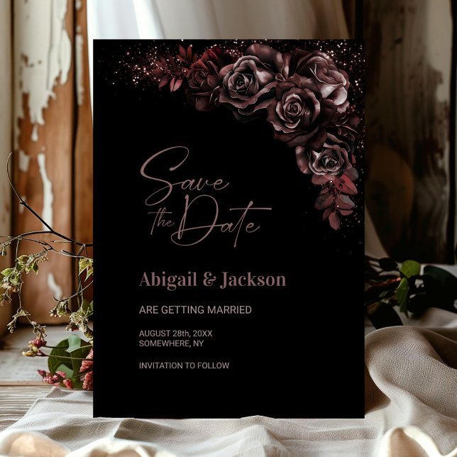 Moody Chocolate Floral Wedding Save the Date (Creator Uploaded)