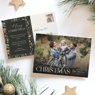 Moody Christmas Botanical Horizontal Photo Holiday Postcard
