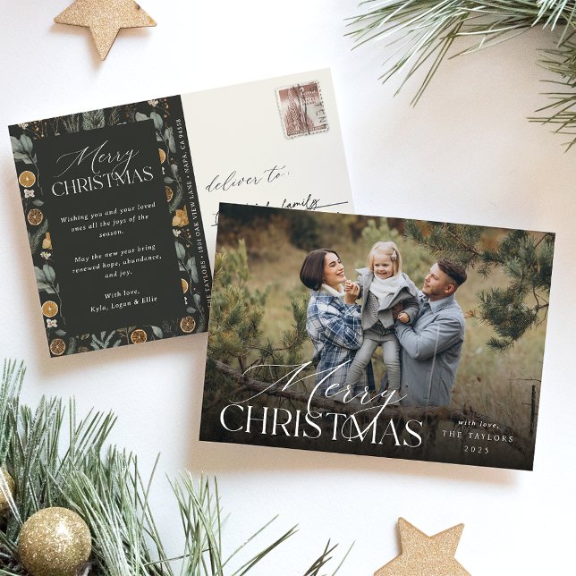 Moody Christmas Botanical Horizontal Photo Holiday Postcard (Creator Uploaded)