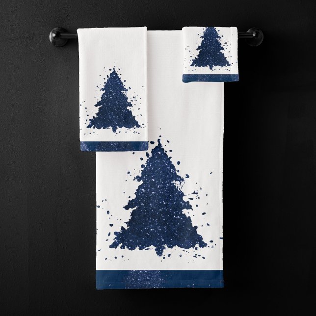 Moody Christmas Tree | Classy Dark Navy Blue Bath Towel Set (Creator Uploaded)