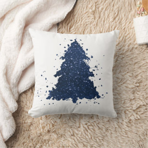 Moody Christmas Tree   Classy Dark Navy Blue Cushion