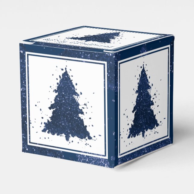 Moody Christmas Tree | Classy Dark Navy Blue Favour Box (Front Side)