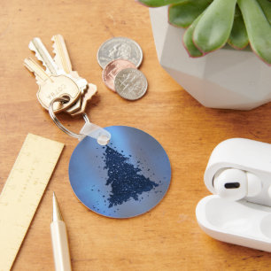 Moody Christmas Tree   Classy Dark Navy Blue Key Ring