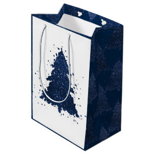 Moody Christmas Tree   Classy Dark Navy Blue Medium Gift Bag