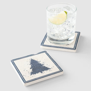 Moody Christmas Tree   Classy Dark Navy Blue Stone Coaster