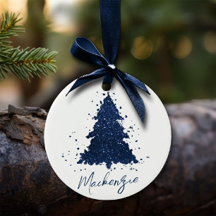 Moody Christmas Tree   Classy Navy Blue Custom Ceramic Ornament