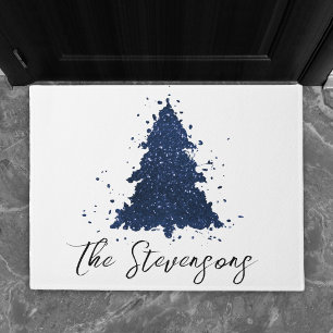Moody Christmas Tree   Classy Navy Blue Custom Doormat