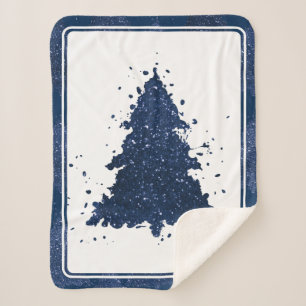 Moody Christmas Tree Classy Navy Blue Splatter Sherpa Blanket