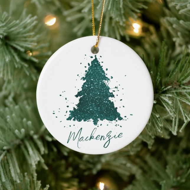 Moody Christmas Tree | Dark Midnight Teal Custom Ceramic Ornament (Tree)