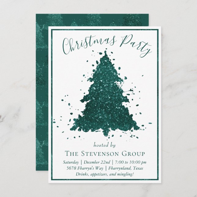 Moody Christmas Tree | Dark Midnight Teal Party Holiday Card (Front/Back)