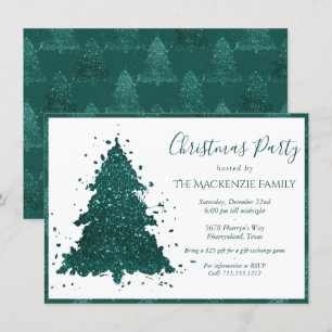 Moody Christmas Tree   Dark Midnight Teal Party Holiday Card