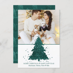 Moody Christmas Tree   Dark Midnight Teal Photo Holiday Card