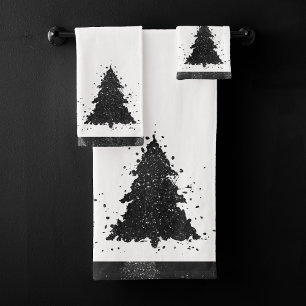 Moody Christmas Tree Dark Midnight Teal Splatter Bath Towel Set