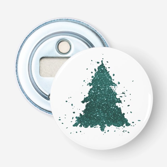 Moody Christmas Tree | Dark Midnight Teal Splatter Bottle Opener (Front)