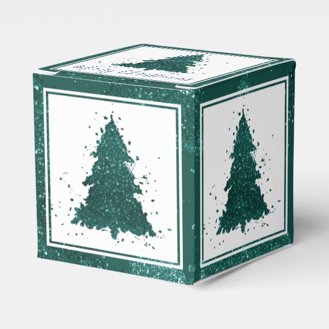 Moody Christmas Tree | Dark Midnight Teal Splatter Favour Box (Front Side)
