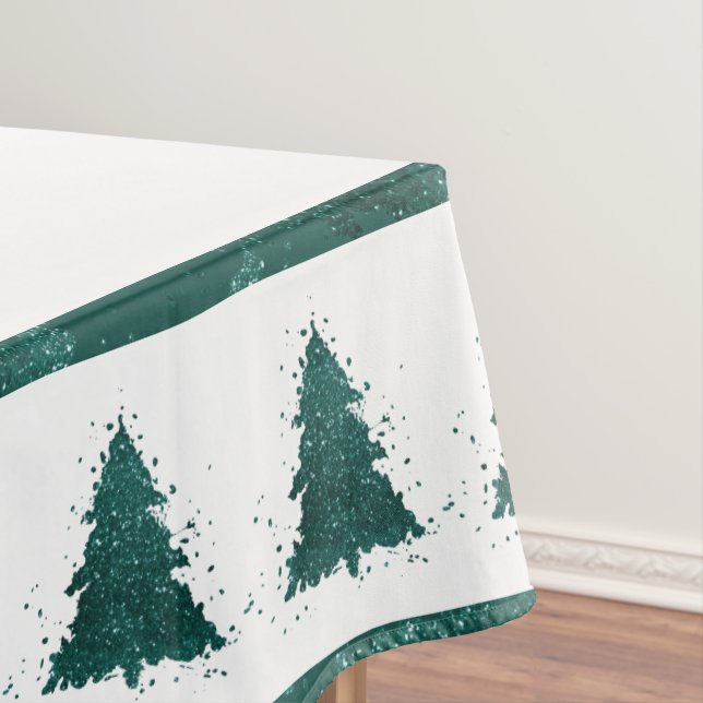 Moody Christmas Tree | Dark Midnight Teal Splatter Tablecloth (In Situ)
