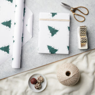 Moody Christmas Tree   Dark Midnight Teal Splatter Wrapping Paper