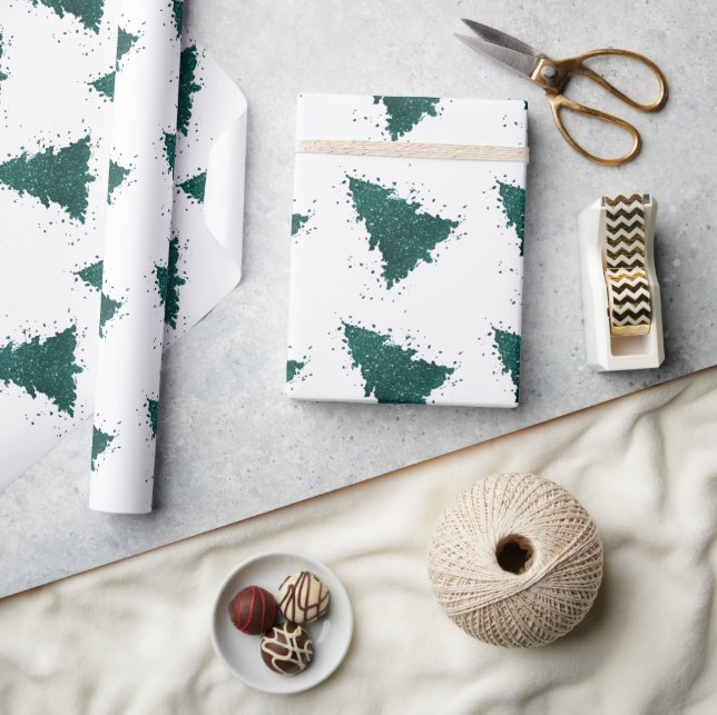 Moody Christmas Tree | Dark Midnight Teal Splatter Wrapping Paper (Crafts)