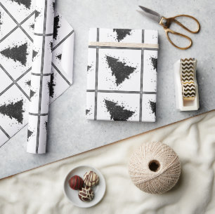 Moody Christmas Tree   Dark Midnight Teal Splatter Wrapping Paper