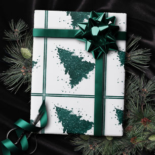 Moody Christmas Tree Dark Midnight Teal Splatter Wrapping Paper