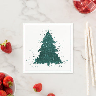 Moody Christmas Tree Deep Midnight Teal Splatter Napkin