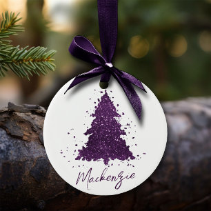 Moody Christmas Tree   Deep Plum Purple Custom Ceramic Ornament