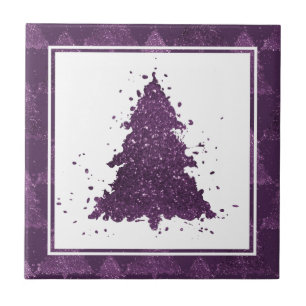 Moody Christmas Tree   Deep Plum Purple Splatter Ceramic Tile
