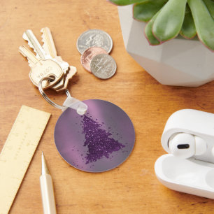 Moody Christmas Tree Deep Plum Purple Splatter Key Ring