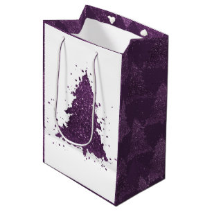 Moody Christmas Tree   Deep Plum Purple Splatter Medium Gift Bag