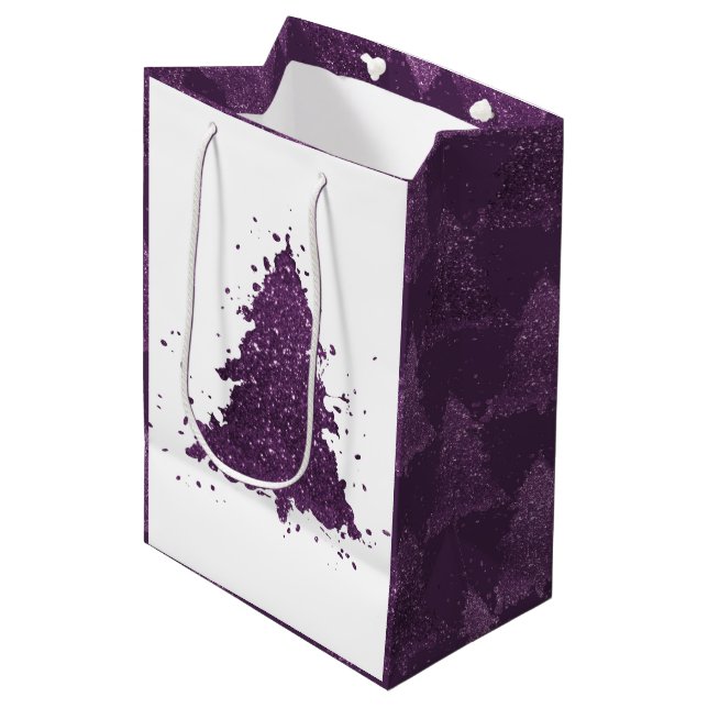 Moody Christmas Tree | Deep Plum Purple Splatter Medium Gift Bag (Front Angled)